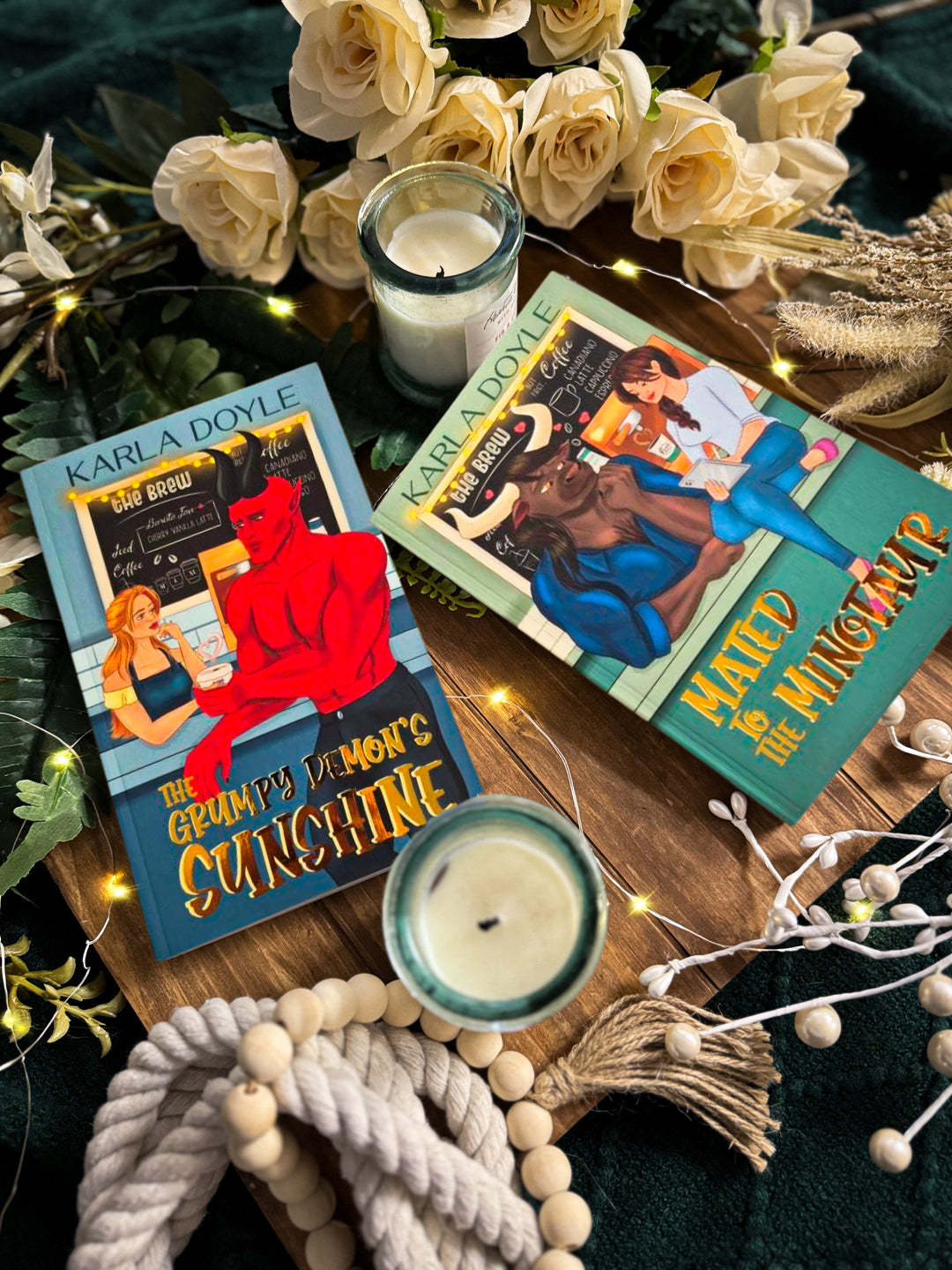 Two steamy romance books by Karla Doyle—The Grumpy Demon’s Sunshine and Mated to the Monster side by side.
