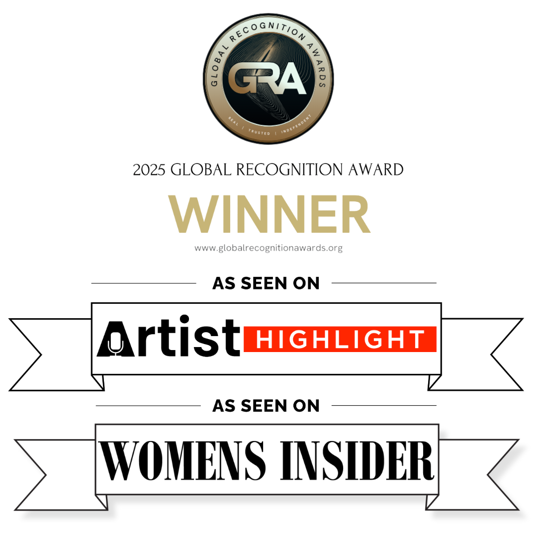 2025 Global Recognition Award winner badge with logos from Artist Highlight and Women’s Inside—SteamyBookworms honor.